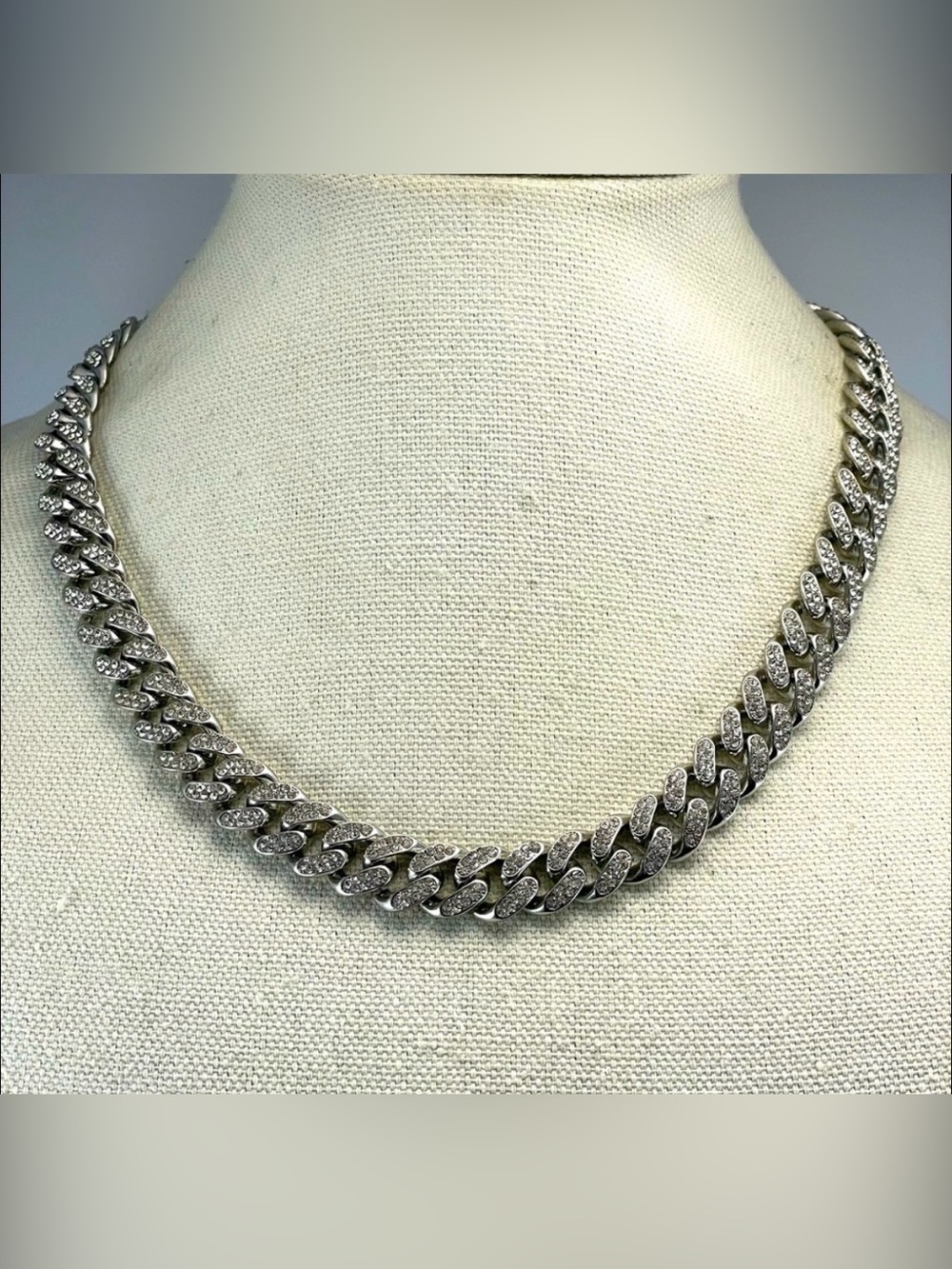 Silver Plated Miami Cuban Link Cubic Zirconia Bling Rhinestone Chain Stunning